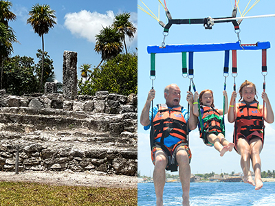 Parasail in Cancun and Mayan Ruins in Cancun